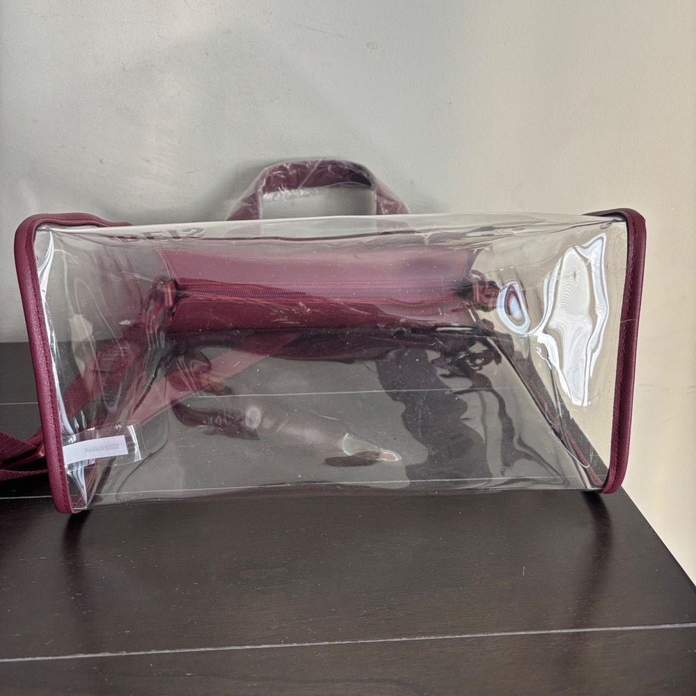 BEIS | The Stadium Tote | Clear Burgundy PVC Crossbody Bag BEIS146901 NEW - Picture 9 of 10
